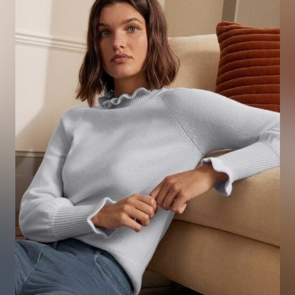 $229 BODEN FRILL TRIM  100%Cashmere Womens sweater Size 4